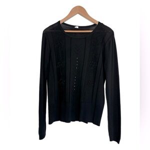 Vintage almost sheer embroidered embellished black pullover sweater